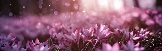 AI generated crocus flowers is bright and pink photo