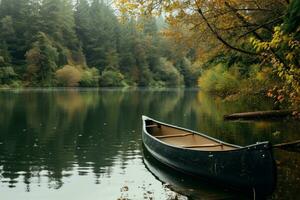 AI generated a canoe is floating in a lake near trees photo