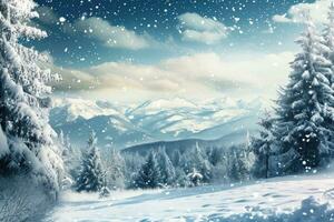 AI generated winter poster template with large copy space for text photo