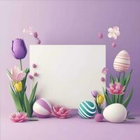 AI generated easter poster template with large copy space for text. photo