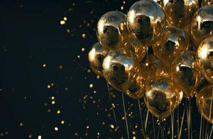 AI generated a black background with gold balloons photo