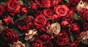 AI generated a background with many red roses photo