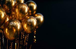 AI generated a black background with gold balloons photo