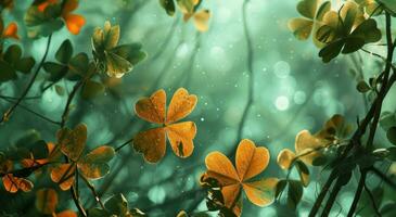 AI generated a flower shaped background with some green clovers photo