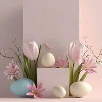 AI generated easter poster template with large copy space for text. photo