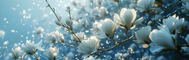 AI generated a background of white flowers on a blue background photo