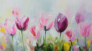 AI generated a painting of tulips in various shades of pink photo