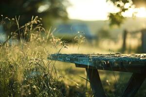AI generated a table is sitting on the outside of an open field photo