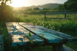 AI generated a table is sitting on the outside of an open field photo