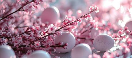 AI generated a pink background with flowers and eggs photo