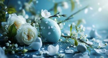 AI generated an easter scene with eggs and roses photo