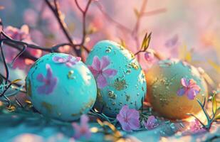 AI generated animated easter eggs background photo