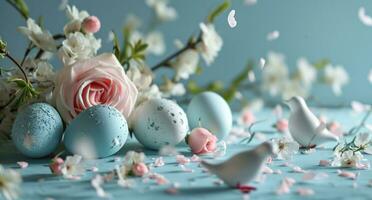 AI generated an easter scene with eggs and roses photo