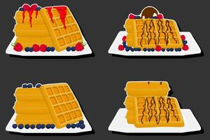 Illustration on theme ice cream on waffle with cell, dessert appetizing cookie vector