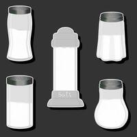 Illustration on theme big set different types ware filled salt for organic cooking vector