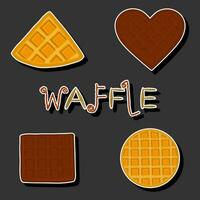 Illustration on theme big kit different types biscuit waffle with cell, dessert cookie vector