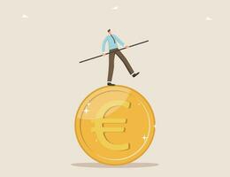 Man balancing on euro coin vector