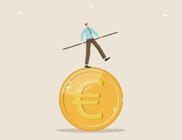 Man balancing on euro coin vector