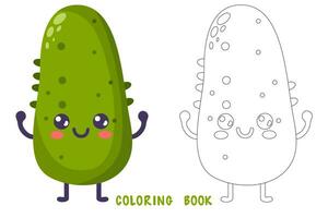 Coloring book of groovy cartoon cute cucumber vector