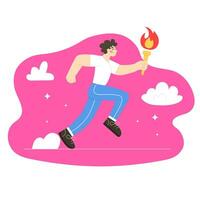 Man running marathon with torch. Vector illustration in modern flat style