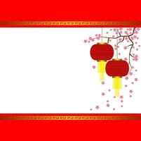 Lamp and Sakura on Chinese New Year frame vector