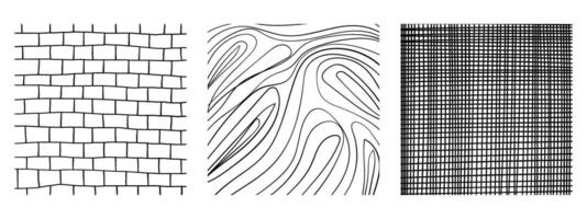 Line texture set with different hand drawn squares patterns. Pencil lines on white background. vector