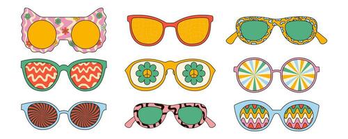 retro psicodélico Gafas de sol. vector ilustraciones aislado en blanco antecedentes.