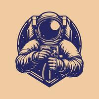 Astronaut with a camera. Vector illustration in retro style.