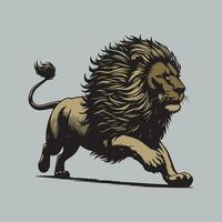 Lion running on grey background. Side view. Vector illustration.