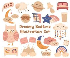 Set of Dreamy Bedtime Illustration Set vector