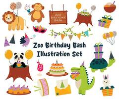 Set Vector of Zoo Birthday Illustration