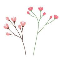 2 colorful flowering branches in trendy soft shades. Design elements for greetings or other uses vector