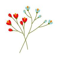 Abstract colorful blossom twigs in trendy bright colors. Isolated design element for greeting cards vector