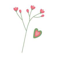 Abstract flowering branch and decorative heart in trendy soft shades. Design element for greetings vector