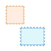 Blank post stamp, flat vector illustrations set isolated on white. Toothed border mailing postal sticker template.