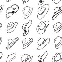 Vector Seamless pattern with hats in line art style. Monochrome repeating pattern