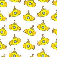 Seamless hand drawn pattern with stylized cute submarine. Vector cartoon endless pattern for textiles or fabric for newborns.