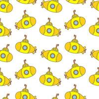 Seamless hand drawn pattern with stylized cute submarine. Vector cartoon endless pattern for textiles or fabric for newborns.