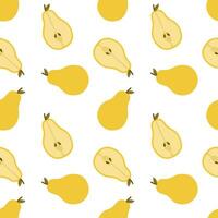 Seamless vector pattern with whole pear fresh fruit. Flat illustrations isolated on white background