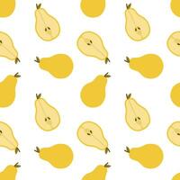 Seamless vector pattern with whole pear fresh fruit. Flat illustrations isolated on white background