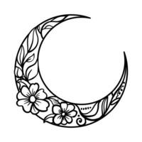 floral creciente Luna , Ramadán clipart, mano dibujado vector ilustración