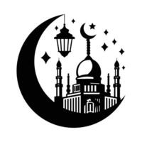 Ramadan mosque and crescent moon hand drawn vector