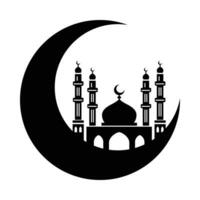 Ramadan mosque and crescent moon hand drawn vector