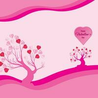 Valentine's day concept love illustration of tree with heart shaped leaves growing in paper cut style vector