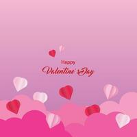 Background design with paper cut clouds. Place for text. Happy Valentine's Day sale header with hanging hearts. vector