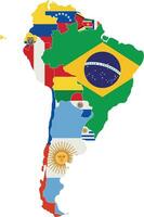 Political South America Map vector illustration with the flags of all countries. Editable and clearly labeled layers.