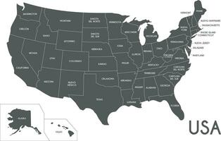 Estados Unidos mapa vector ilustración aislado en blanco antecedentes con país nombres en español. editable y claramente etiquetado capas.