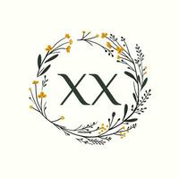 AI generated Customised makeup and beauty products filled colorful initial logo idea. Cosmetics brand. Letters inside flower wreath shape. Graphic design vector