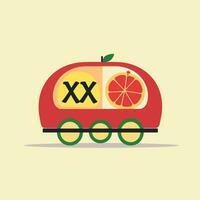 AI generated Exotic fruits and vegetables truck filled colorful initial logo idea. Speed and efficiency. Letters inside truck shape. Graphic design vector