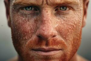 AI generated Close-up of freckled man looking at camera photo